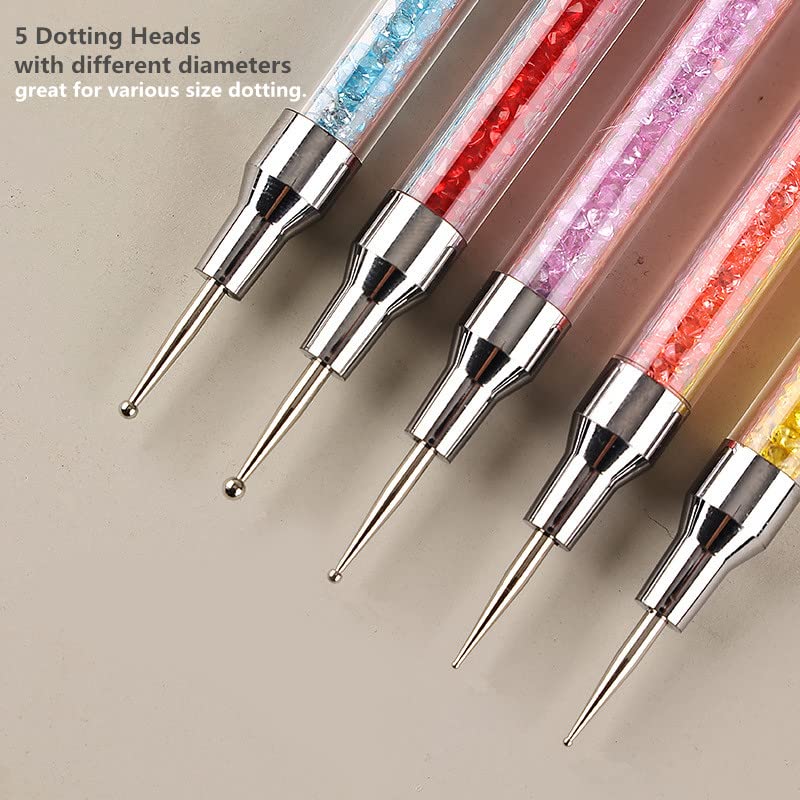 FULINJOY 8pcs Nail Art Design Tools, 5PCS Dual-Ended Nail Art Sculpture Pen Dotting Tools with 3PCS Nail Liner Brushes, Silicone Nail Polish Brushes Stainless Steel Carving Drawing Tool - size: 5+3 PCS