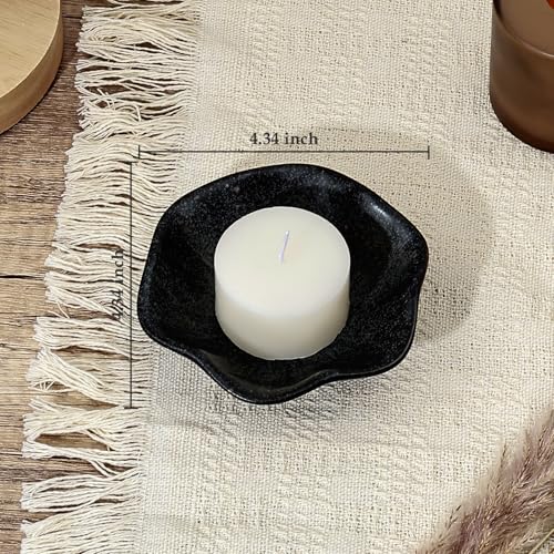 Koythin 2-Piece Ceramic Candle Holder, Aesthetics Candlestick Holders for Tea Lights, Lotus Leaf Shape Candle Stand for Mantle Table, Adorable Vintage Decor for Weddings Dining (Black) - color: Black