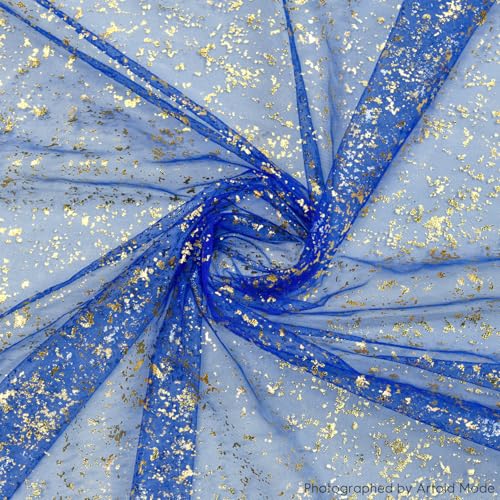 Artoid Mode 3PCS Blue Gold Gauze Table Runner 120 Inch 10FT, Glitter Metallic Foil Sheer Dining Wedding Anniversary Holiday Table Decor for Home Party - color: Blue, size: 28" x 120", 3pc