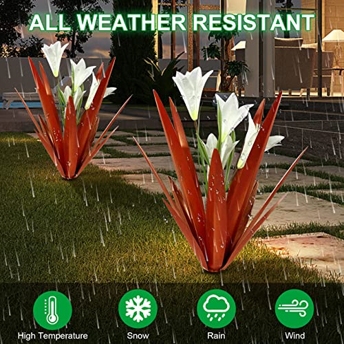 Homight Metal Agave Plant Outdoor Decoration Lily Mexican Yard Art Garden Gift Home Decor Hand Painted Metal Agave Garden Yard Statue, Outdoor Lawn Ornaments (2 Big White Lilies) - color: 2 Big White Lilies