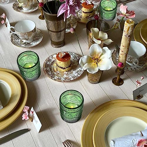 VOHO Green Candle Holder Set of 12, Green Glass Votive Candle Holders for Centerpiece Table Decorations, Votive Candles Holder Bulk for Birthday (2.1'' x 2.6'', W/H) - color: Green