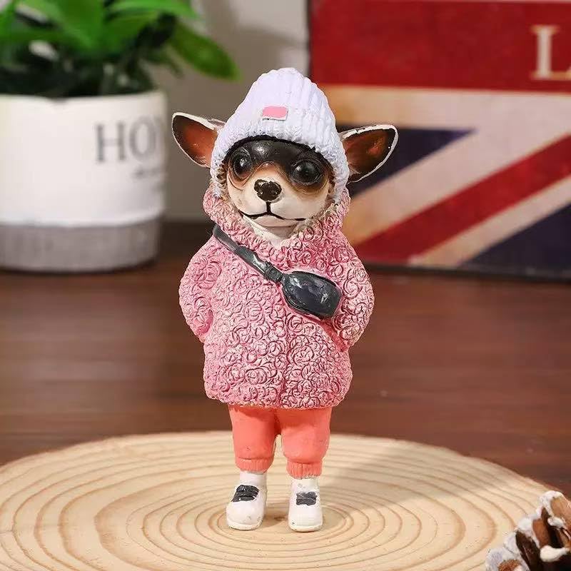 Cute Resin Backpack Dog Crafts Living Room Desktop Decorations,Handmade Casual Small Resin Animal Statue Ornament Home Decor Light Pink - color: Light Pink