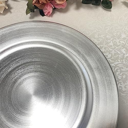 13inch Round Plastic Charger Plates,Set of 8,Charger Plates for Dinner,Wedding,Party,Event Decoration. (Metallic foil Silver) … - color: Metallic foil Silver