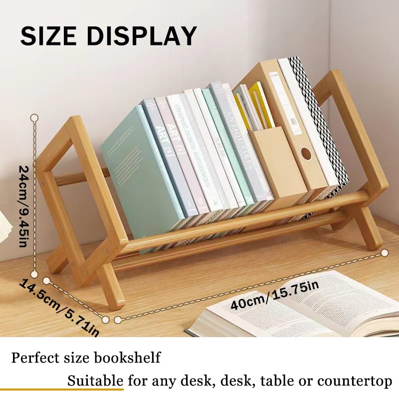 Wood Tilting Bookcase in Living Room/Home/Office, Desktop Book Shelf Organizer Bookshelves Storage Rack for CDs/Magazine/Books Display (Yellow, 16"-L) - color: Yellow, size: 16"-L