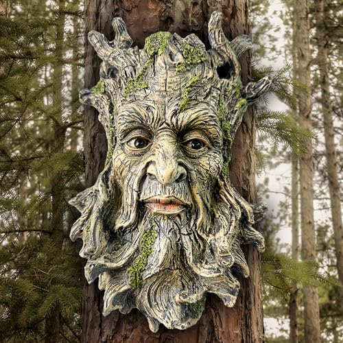 Teaeeno Whimsical Tree Face Garden Decoration, 10.2 in Tree Faces Decor Outdoor Wallmounted Statue Art with Leaf Features, Outdoor Decor Garden Accessory (Nature and Outdoors) - color: Yellow