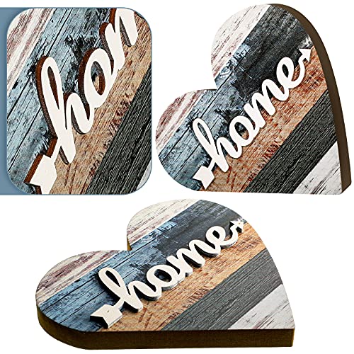 Jetec 2 Pcs Rustic Wooden Heart Table Decor, Daisy Farmhouse Home Decor, Bless This Home & Be Kind Sign for Living Room, Dining Room, Shelf & Mantel, Ideal Housewarming & Birthday Gift(Simple Style) - style: Simple Style