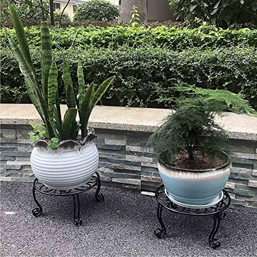 Metal Outdoor Plant Stand 11.8IN Diameter Heavy Duty Plant Pot Stands for Indoor Round Flower Pot Support Rack Set of 2,Black