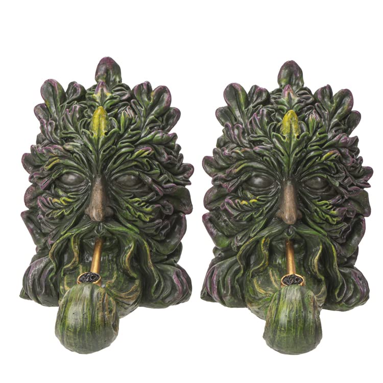 Ebros Gift Mythical Forest Tree Spirit Ent Celtic Greenman with Cigar Pipes Decorative Bookends Figurine Pair Set Wicca Horned God Sculptural Bookend Library Bookshelf Accent