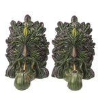 Ebros Gift Mythical Forest Tree Spirit Ent Celtic Greenman with Cigar Pipes Decorative Bookends Figurine Pair Set Wicca Horned God Sculptural Bookend Library Bookshelf Accent