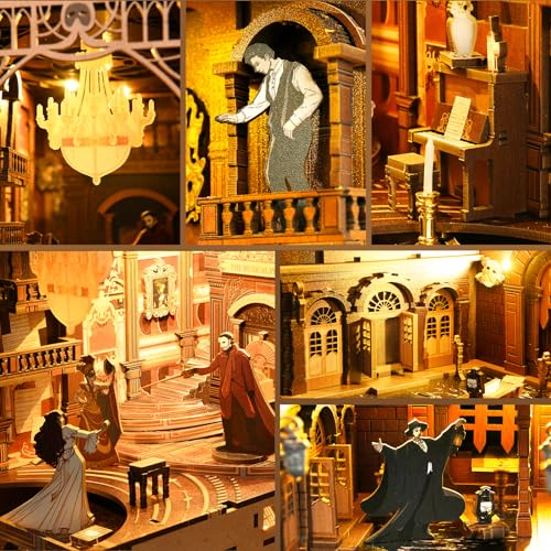 MiniCity DIY Book Nook Kit, Miniature Dollhouse Booknook Kit, 3D Wooden Puzzle Bookend Bookshelf Insert Decor with LED Light for Teens and Adults (Phantom of The Opera) - style: Phantom of The Opera