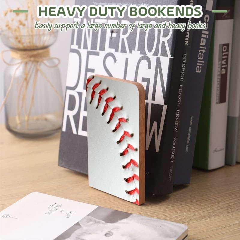 Wood Bookends Non-Slip Bookends Book Stand for Shelves Books/CD - Baseball Pattern