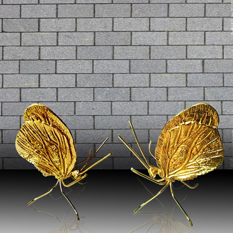 Golden Butterfly Metal Ornament, Solid Metal 3D Insect Desk Figurine Mini Desktop Ornament for Home, Office, Garden
