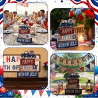 CroBlissful 4 Pcs 4th of July Decorations Patriotic Memorial Day Tabletop Decorations Red White Blue Table Centerpieces Sign for Office Tiered Tray Home Shelf 250th Anniversary(Happy Usa) - style: Happy Usa