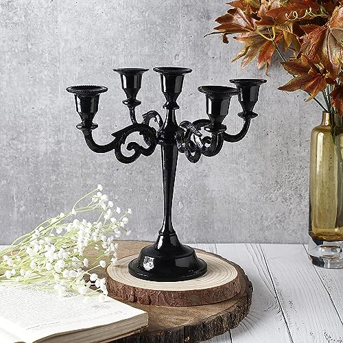 Rely+ 5 Arm Candelabra Taper Candle Holders Decorations Indoor Kitchen Décor Table Candles Candlestick Candelabra Centerpiece (Black Glossy) - color: Black Glossy, size: 5 Arm