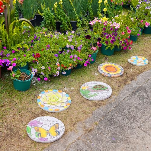 Succulent Pattern Cement Stepping Stones Outdoor - Stepping Stones Pavers for Outside Walkway Stones Multicolored Outdoor Decorative Stone for Garden 0.75 * 10 * 10 Inch - color: Green2