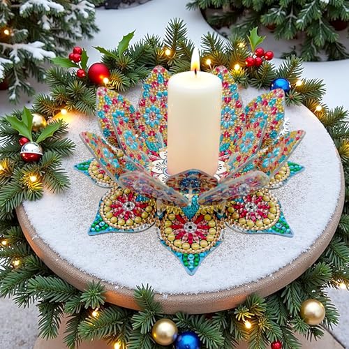DIY Diamond Art Painting Candlestick Holders Mandala Flower Shape Desk Candle Tray Tabletop Ornaments for Wedding Festival and Party Home Table Centerpiece-Flower03 - color: Flower03