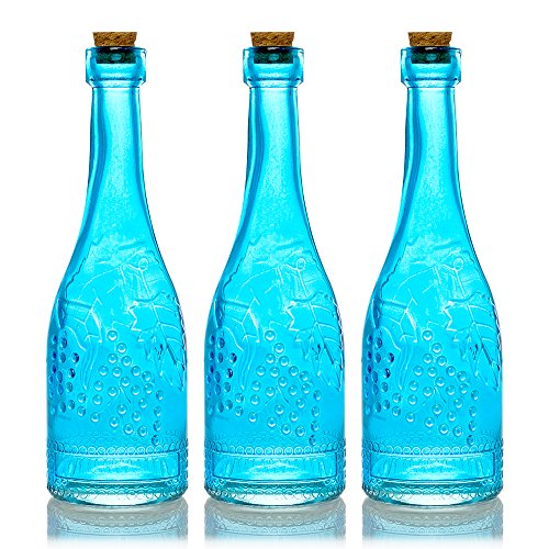 PaperLanternStore.com Bulk Pack (3) Stella Turquoise Vintage Glass Bottle Wedding Flower Vase - color: Stella - Turquoise, size: 3 Bottles