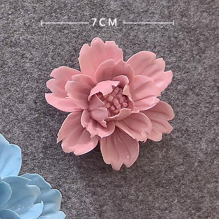 Peony，2.76" Ceramic Flower Wall Art, Artificial 3D Flower Wall Art, Handmade 3D Wall Art Hanging Sculpture, Porcelain Flower Wall Decoration for Home Office Decor (Pink) - color: Pink,Peony,2.76"