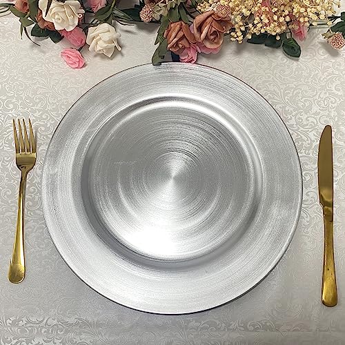 13inch Round Plastic Charger Plates,Set of 8,Charger Plates for Dinner,Wedding,Party,Event Decoration. (Metallic foil Silver) … - color: Metallic foil Silver