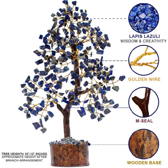 Lapis Lazuli Crystal Tree for Wisdom & Truth Décor for Home and Office | Handmade Bonsai for Communication & Clarity of Thought | Perfect Insight Gift for Loved Ones - color: Lapis Lazuli Golden Wire