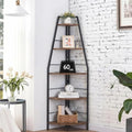 Gemfueque Versatile 66-Inch Tall Corner Shelf, 5-Tier Ladder Bookshelf, Easy Assembly Black Metal Frame Wood Shelf for Living Room, Bedroom, Home Office