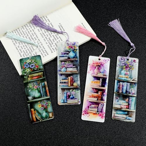 Colorful Art Flower Bookshelf Bookmark - Romantic Artsy Vibe Bookmarks, Perfect Reading Gift for Book Lovers, Bookworms and Friends (4PC Flower) - style: 4PC Flower