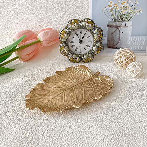 Small Leaf Shaped Trinket Dish, Decorative Gold Jewelry Dish Tray, Ring Hodler Dish Jewelry Organizer - color: Large Elm Leaf