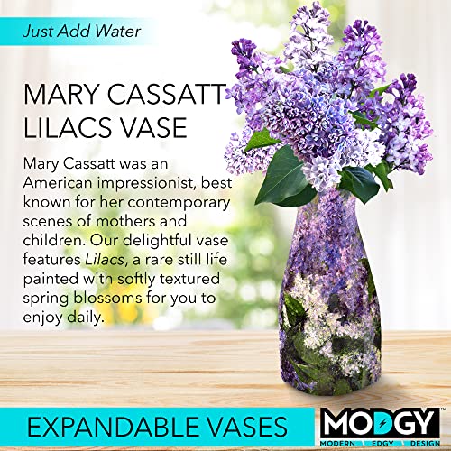 MODGY Collapsible and Expandable Flower Vase Plastic Decorative Modern Centerpieces Dining Table Decor Living Room Bathroom Wedding Office, Mary Cassatt Lilacs - style: Mary Cassatt Lilacs