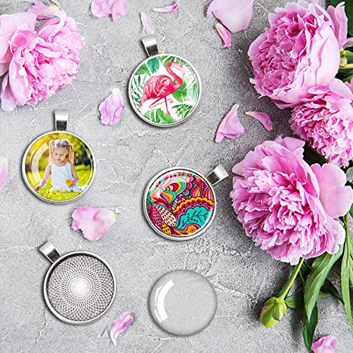 170Pcs Pendant Trays Kit, Round Cabochon and Tray, Alloy Tray Charms Bulk, Bezel Pendant Trays for Homemade Jewelry, Necklaces, DIY Crafts, Resin Art, Paint Pour Skins and Costume Jewelry - size: 170 PCS