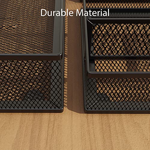 Desk Drawer Organizer Set, 3 Pcs Metal Mesh Office Drawer Organizers, Paper Organizer Letter Tray for Desk, Junk Drawer Organizer for Office, Kitchen, Makeup, Vanity - color: 3PC-Black-Kit