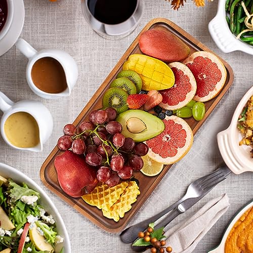 Medium Acacia Wood Serving Trays Long Charcuterie Boards Wood Snack Platter Rectangular Cookie Appetizer Plates Serving Cheese Board Rectangle Kitchen Dinner Platters for Food Dish Cake Dessert Tray - size: 14" x 8" x 0.8"