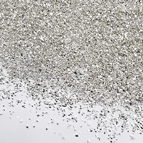 1 lb Crushed Glass Glitter for Crafts, DIY Nail Art, Vase fillers for Centerpieces Table Scatter, Irregular Chips, Wedding Decoration, Home Decor (Silver) - color: Silver