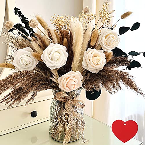 100pcs Artificial Flowers Arrangement With Vase Included, Dining Table Centerpiece Decorations, Fake Flowers in Vase, Dried Pampas Grass Floral Centerpieces, Coffee Table Decor, Centro de Mesa - size: pampas bouquet in vase