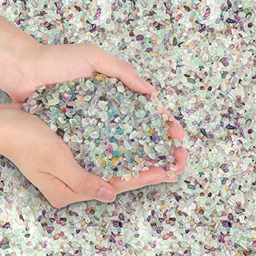T4U Crystal Chips Stone Crushed Quartz Glass 1LB - Fluorite Tumbled Gravel Small Decorative Pebbles Bulk, Mini Polished Rocks Pieces for Crafts, Vases Filler, Succulent Plants, Aquarium Gravel Rocks - color: #4 - Fluorite, size: 1 LB