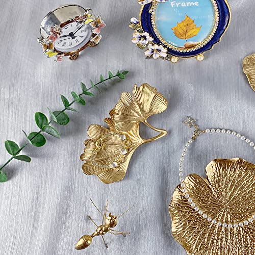 Metal Jewelry Dish, Small Leaf Shaped Ring Holder Jewelry Organizer, Trinket Dish Vanity Tray for Dresser Christmas Birthday Wedding Gifts 2-Tier Ginkgo-Gold - color: 2-Tier Ginkgo-Gold