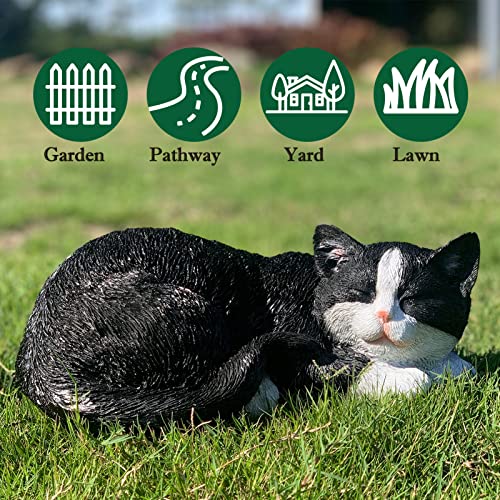 Cat Statue for Garden and Indoor, Outdoor Black Cat Figurines Decor for Patio, Lawn, Yard and Table - color: Sleeping Cat（black）