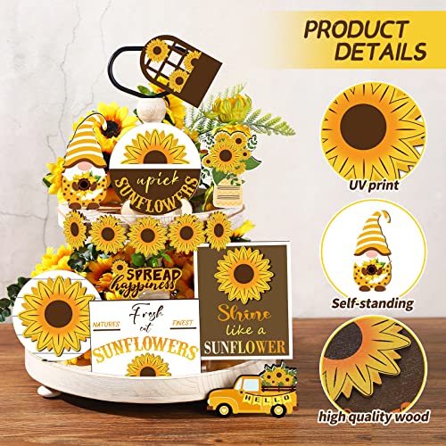 12 Pcs Sunflower Tiered Tray Decor Set Summer Kitchen Decor Tiered Tray Rustic Farmhouse Tier Tray Decor Items Sunflower Gnome Wooden Signs for Sunflower Party Decor Summer Home Decoration - style: Sunflower