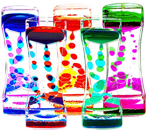 FKYTION Liquid Motion Bubbler Timer Pack of 5 Colorful Hourglass Liquid Bubbler ADHD Fidget Toy Sensory Toy Anxiety Toys Autism Toys Children Activity Calm Relaxing for Kids Teenager Adults