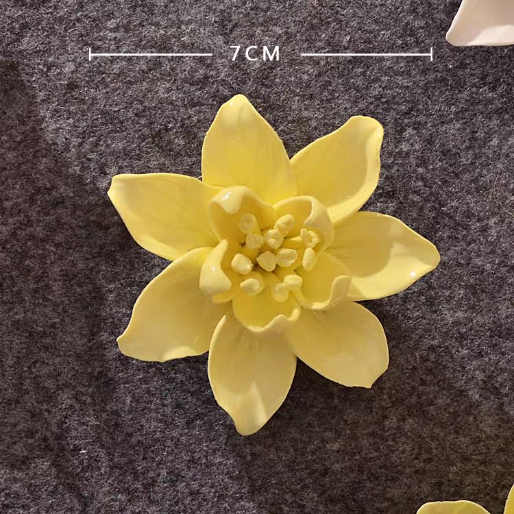 Ceramic Flower Wall Art, Artificial 3D Flower Wall Art, Handmade 3D Wall Art Hanging Sculpture, Porcelain Flower Wall Decoration for Home Office Decor (Yellow,Magnolia,2.76") - color: Yellow,Magnolia,2.76"