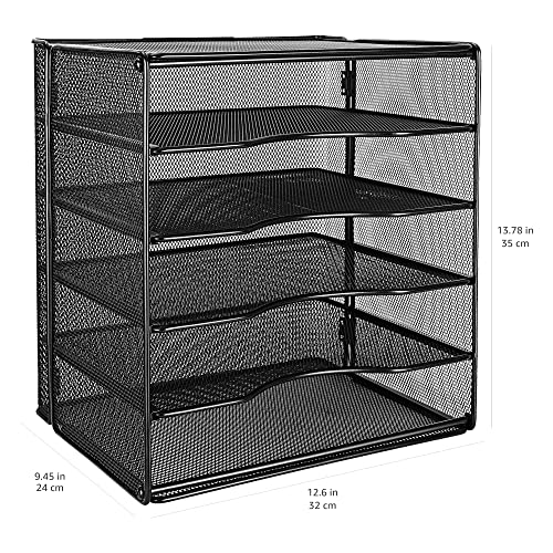 Amazon Basics 5-Tier Mesh Desk Organizer, File Holder, Paper Sorter for Office Supplies, Mail, Documents, 13.6 x 9.5 x 12.8 inches, Black