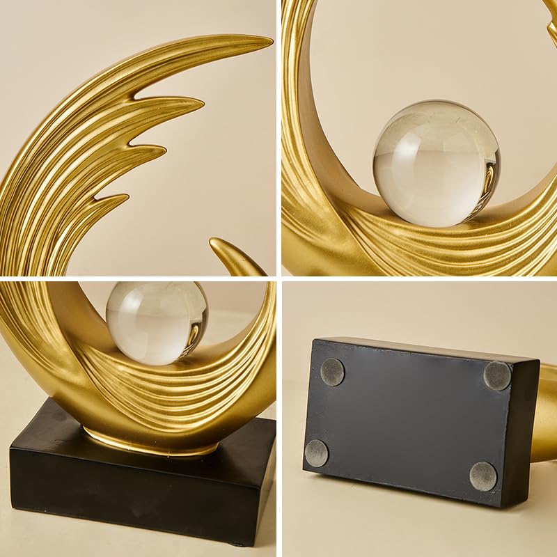 Modern Abstract Art Sculptures, Gold Entryway Table Accents, Black Shelf Decor Accents, Abstract Art Resin Sculpture for Dining Room, Office & Coffee Table – Centerpiece Fireplace Decor (Gold) - color: Gold