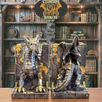 Large Steampunk Fantasy Dragon Statue, Decorative Bookends for Heavy Books, Unique Book Ends Decor for Shelves.