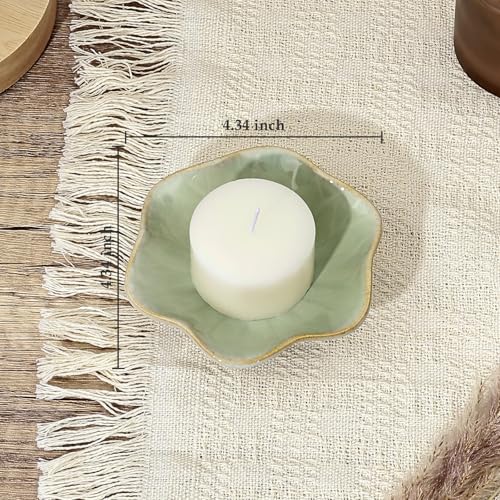 Koythin 2-Piece Ceramic Candle Holder, Aesthetics Candlestick Holders for Tea Lights, Lotus Leaf Shape Candle Stand for Mantle Table, Adorable Vintage Decor for Weddings Dining (Light Green) - color: Light Green