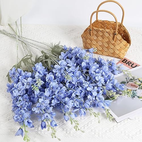 8PCS Blue Delphinium Artificial Flowers for Tall Vase 33.5in Long Stem Larkspur Artificial Flowers Fake Silk Flowers Bulk for Home Wedding Floral Arrangement Centerpiece Table Decoration (Blue) - color: Blue