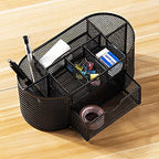 Amazon Basics Mesh Desk Organizer with Pen Holder, Pullout Drawer and Office Caddy Storage, 9.25" x 4.53" x 3.94", Black - style: Desk Organizer