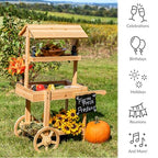 Sunnydaze Country Market Flower Cart Display Stand with Wheels - 2 Shelves - Fir Wood - 30 lb Weight Capacity - Natural Fir - color: Natural Fir