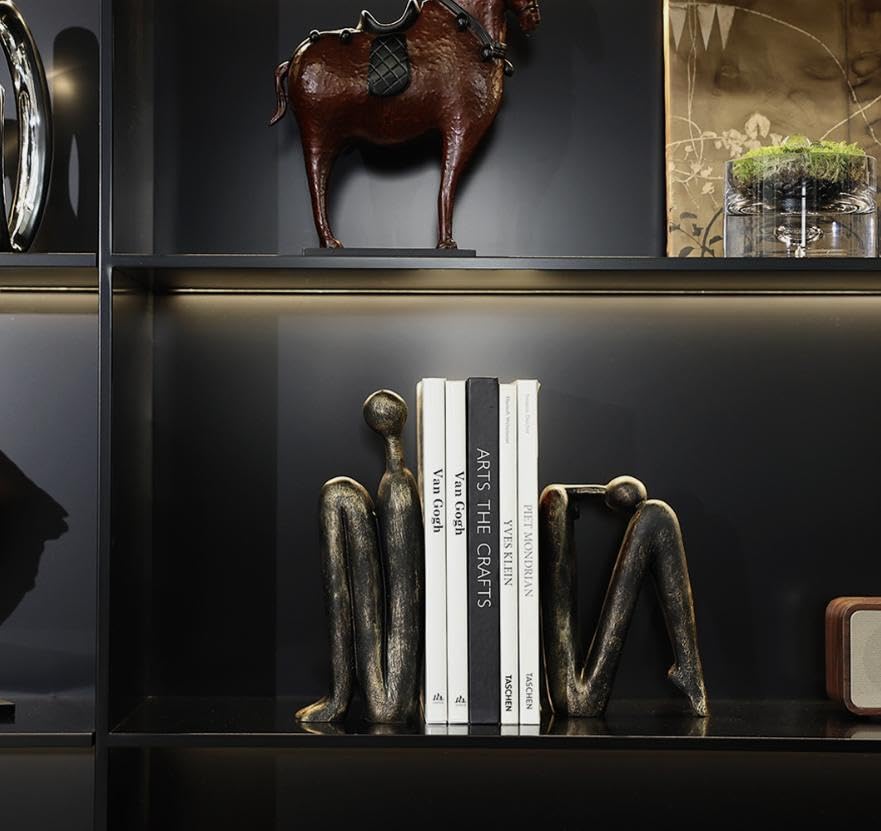 Decorative Bookends for Shelves,Book Ends Unique Thinker Statue,Resin Non Skid Book Ends to Hold Books Decorative,for Home,Office Desk,Bookshelf,Study,1Pair/2Piece 11'' (Bronze) - color: Bronze