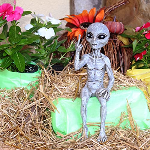 John Bernard & Company Rude Alien Statue “Flipping The Bird” 10″ H Shelf Sitter Extraterrestrial Figurine Funny Home or Garden Decoration (Alien Gray)… - color: Alien Gray
