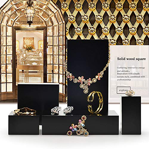 Oirlv Solid Wood Minimalism Style Jewelry Display Stand Showcase Jewelry Organizer Black Square Holder (SM05305) - color: SM05305