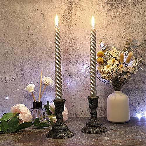 OwnMy Set of 2 Taper Candle Holders Vintage Metal Pillar Candlestick Holders 4”H, Elegant Brass Candle Stick Holders Decorative Candelabra Set for Dining Table Centerpieces Wedding, Antique Bronze - color: Antique Bronze